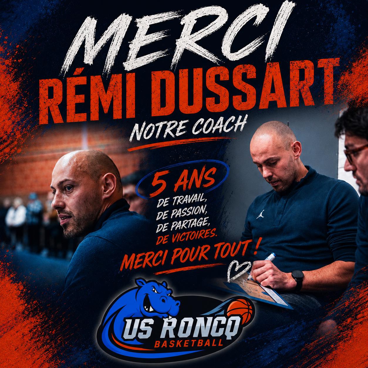 Le post de Roncq pour remercier son coach : 5 saisons, deux accessions en NM2, une demi-finale de Coupe de France